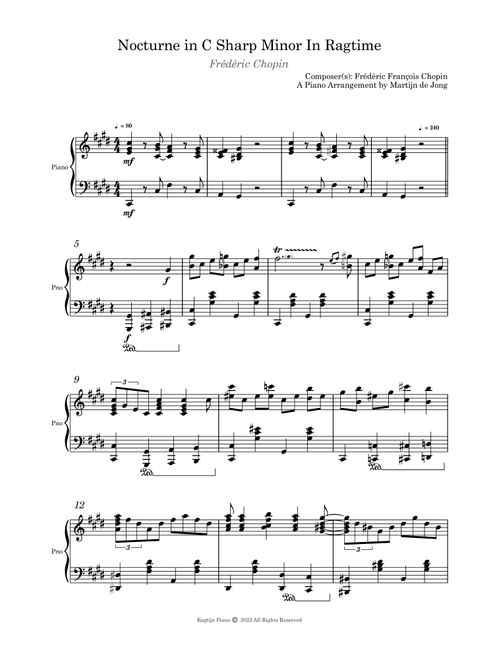 Nocturne in C Sharp Minor in Ragtime (Arr. Martijn de Jong) - Frédéric François Chopin (Piano Solo)