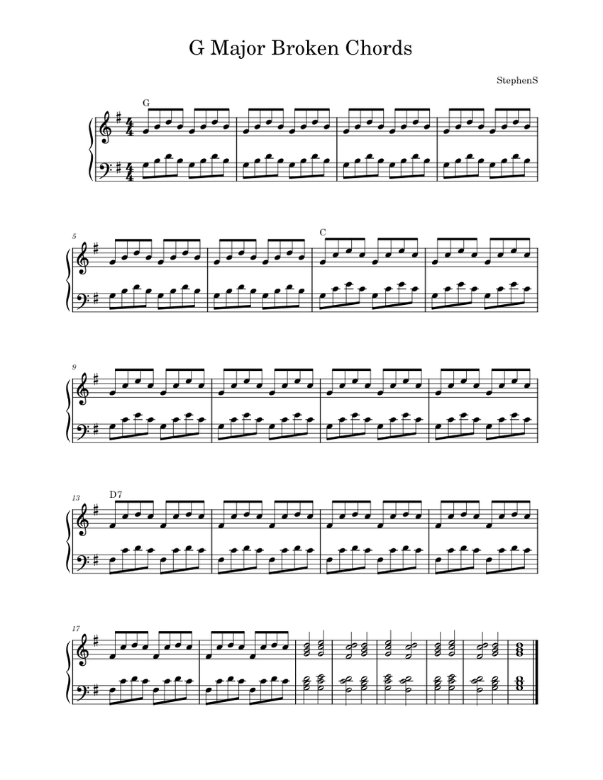 G Major Broken Chords Sheet Music for Piano (Solo) easy | MuseScore.com