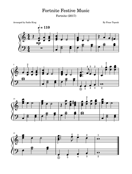Fortnite Festive Christmas Lobby Music (Arr. Sadie King) - Pinar Toprak (Easy Piano)