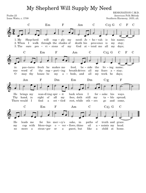 My shepherd will supply my need – Isaac Watts My Shepherd will Supply my Need – Isaac Watts - Key C