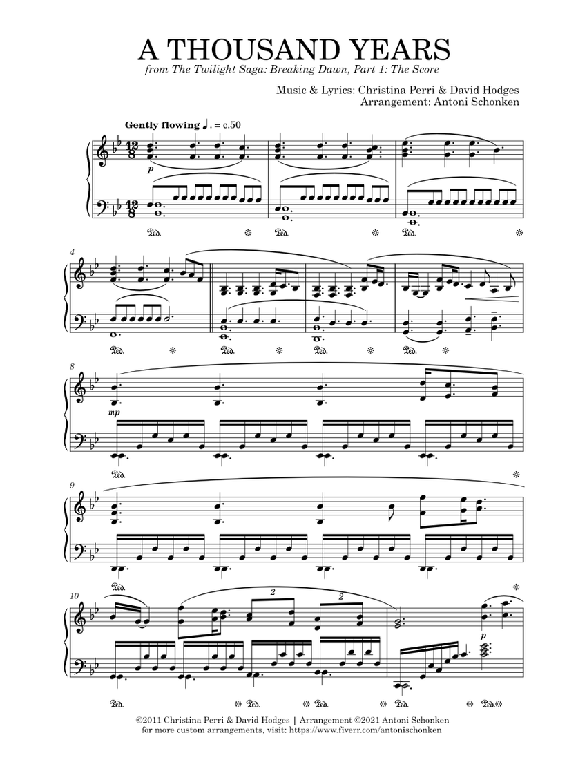 A Thousand Years Christina Perri (from The Twilight Saga) Sheet music