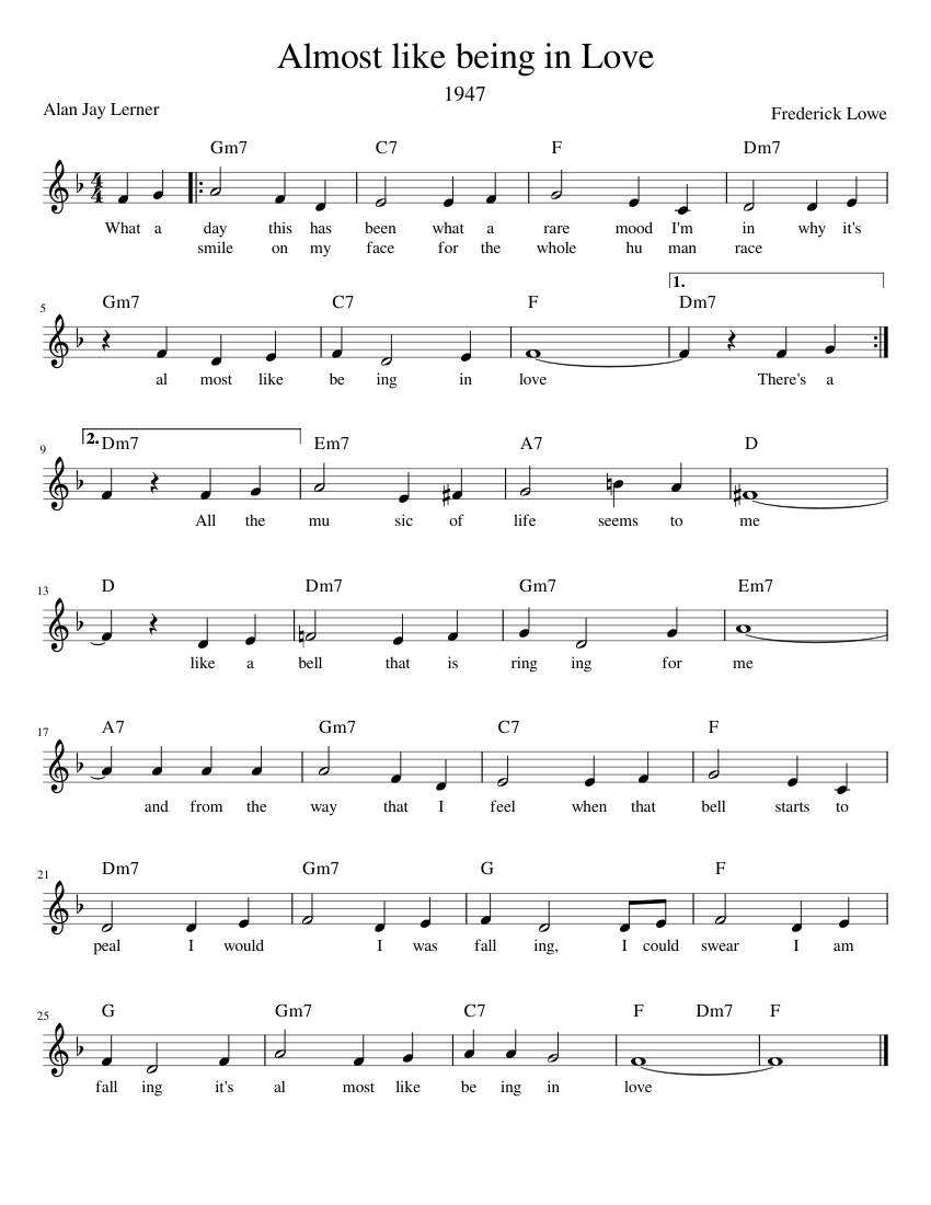 ボーカル ビッグバンド譜面：ALMOST LIKE BEING IN LOVE ボーカル