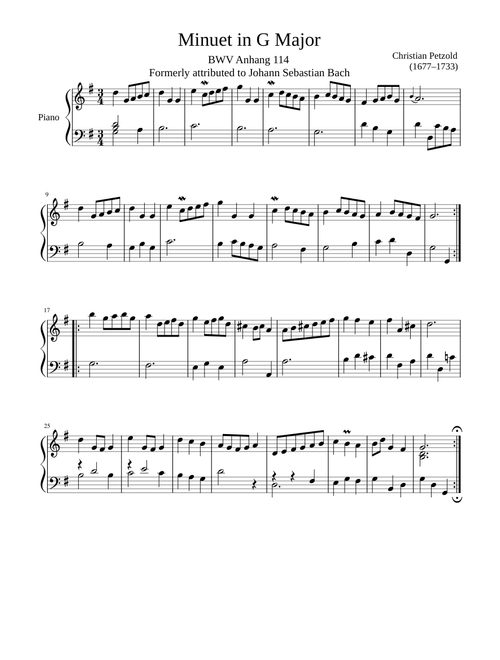 Minuet BWV Anhang 114 in G Major