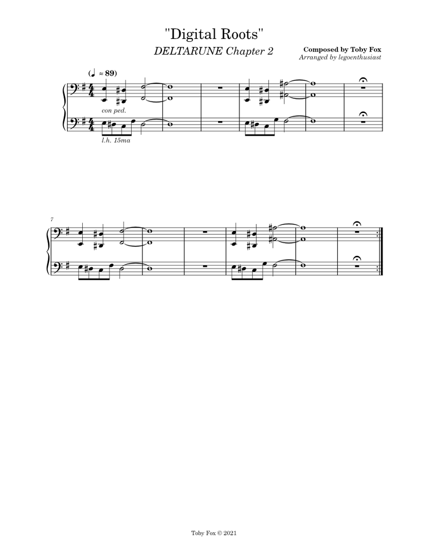Delratune Roots Digital Roots - DELTARUNE Chapter 2 Sheet Music for Piano (Solo) easy ...