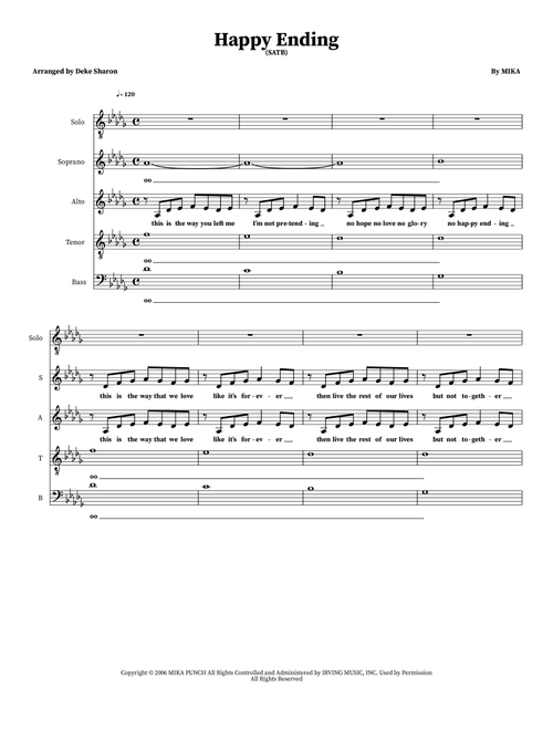 Happy Ending (Arr. Deke Sharon) - Mika (Choral, SATB)