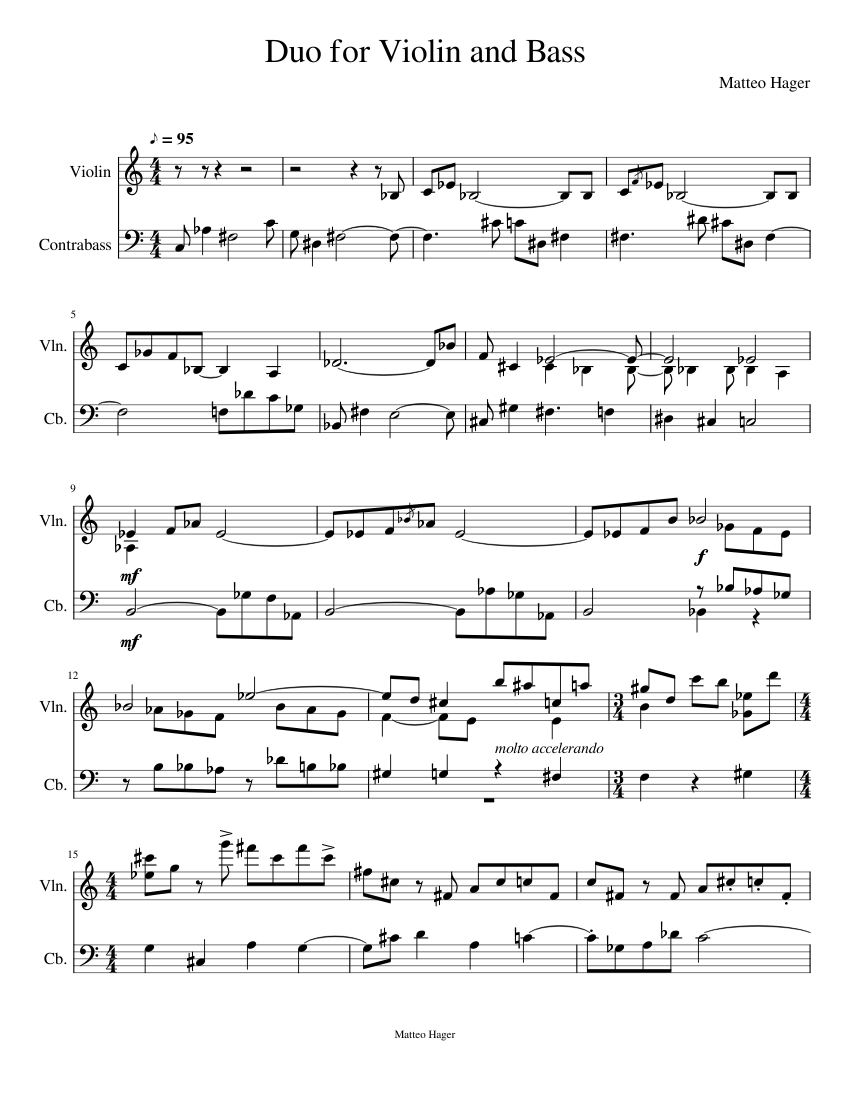 Duo for Violin and Double Bass Sheet Music for Contrabass,