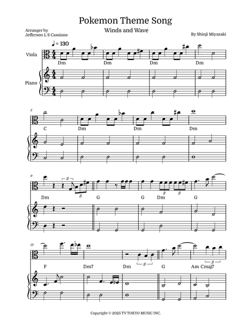 Pokemon (Arr. Jefferson LS Cassiano) - Shinji Miyazaki (Viola and Piano)