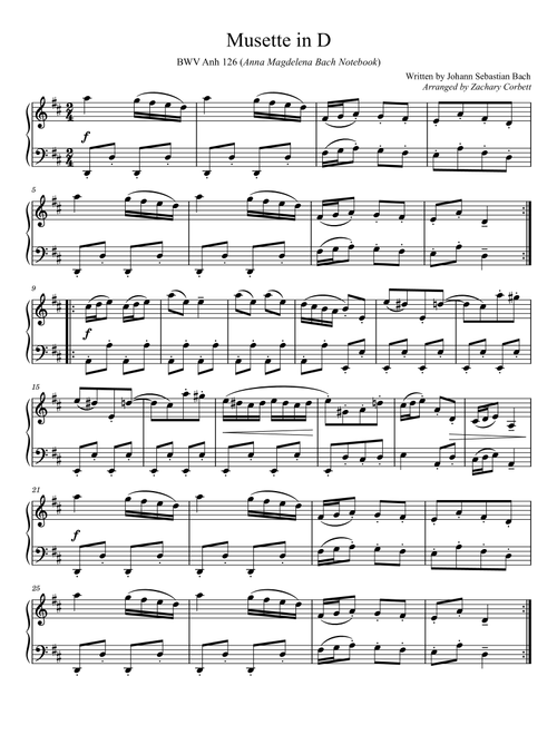 Musette in D (BWV Anhang 126) (Arr. Zachary Corbett) - Johann Sebastian Bach (Piano Solo)