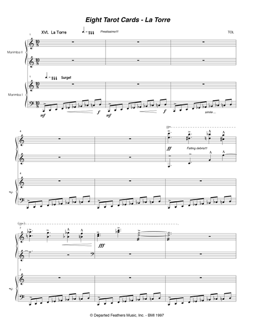 Eight Tarot Cards for Madam Rubio ... La Torre (1997) for two marimbas - Thomas Oboe Lee (Small Ensemble)