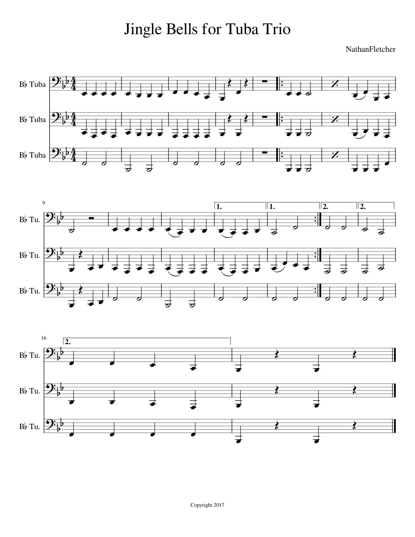 Jingle Bells for Tuba Trio piano tutorial