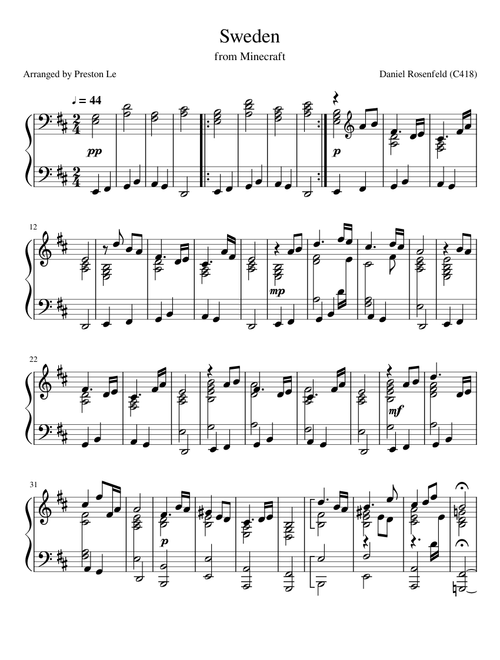 Sweden - Minecraft (Piano Solo)