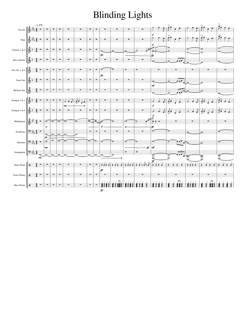 Blinding Lights for Marching Band Sheet music for Trombone Tuba Flute piccolo Flute more instruments Mixed Ensemble Musescore