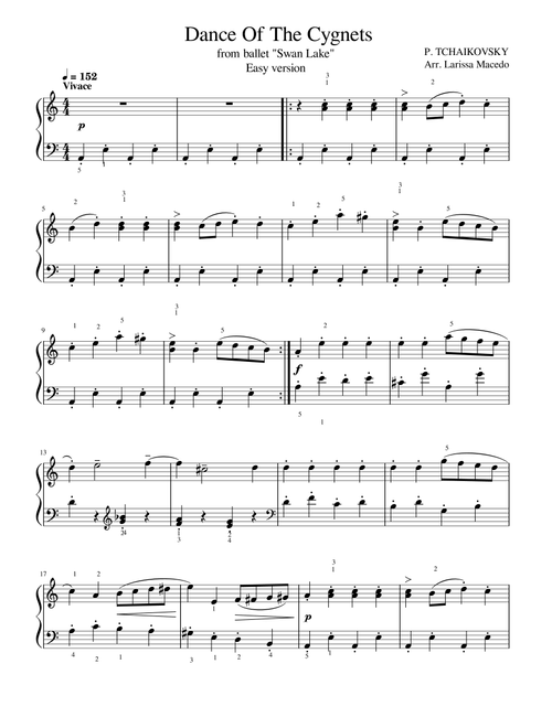 Dance of the Cygnets – Easy Piano Arrangement (Arr. Larissa Macedo) - Pyotr Ilyich Tchaikovsky (Piano Solo)