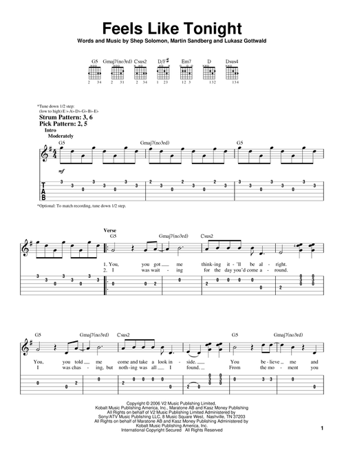 Feels Like Tonight - Daughtry (Easy Guitar with TAB)