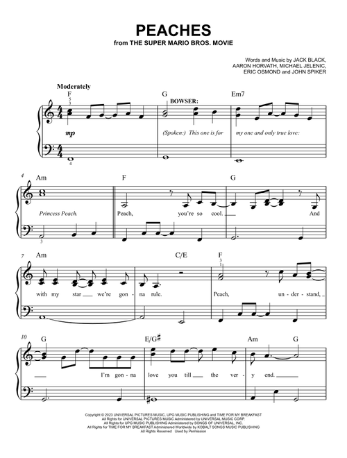 Peaches (from The Super Mario Bros. Movie) - Jack Black (Easy Piano)
