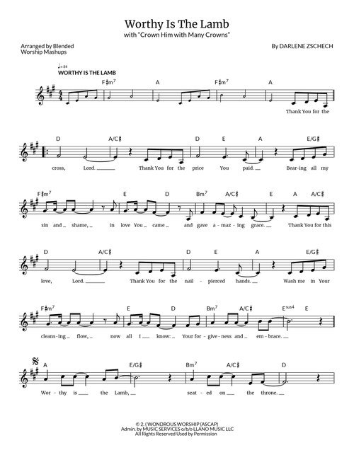 Worthy Is The Lamb (Arr. Blended Worship Mashups) - Hillsong Worship (Lead Sheet - Fake Book)