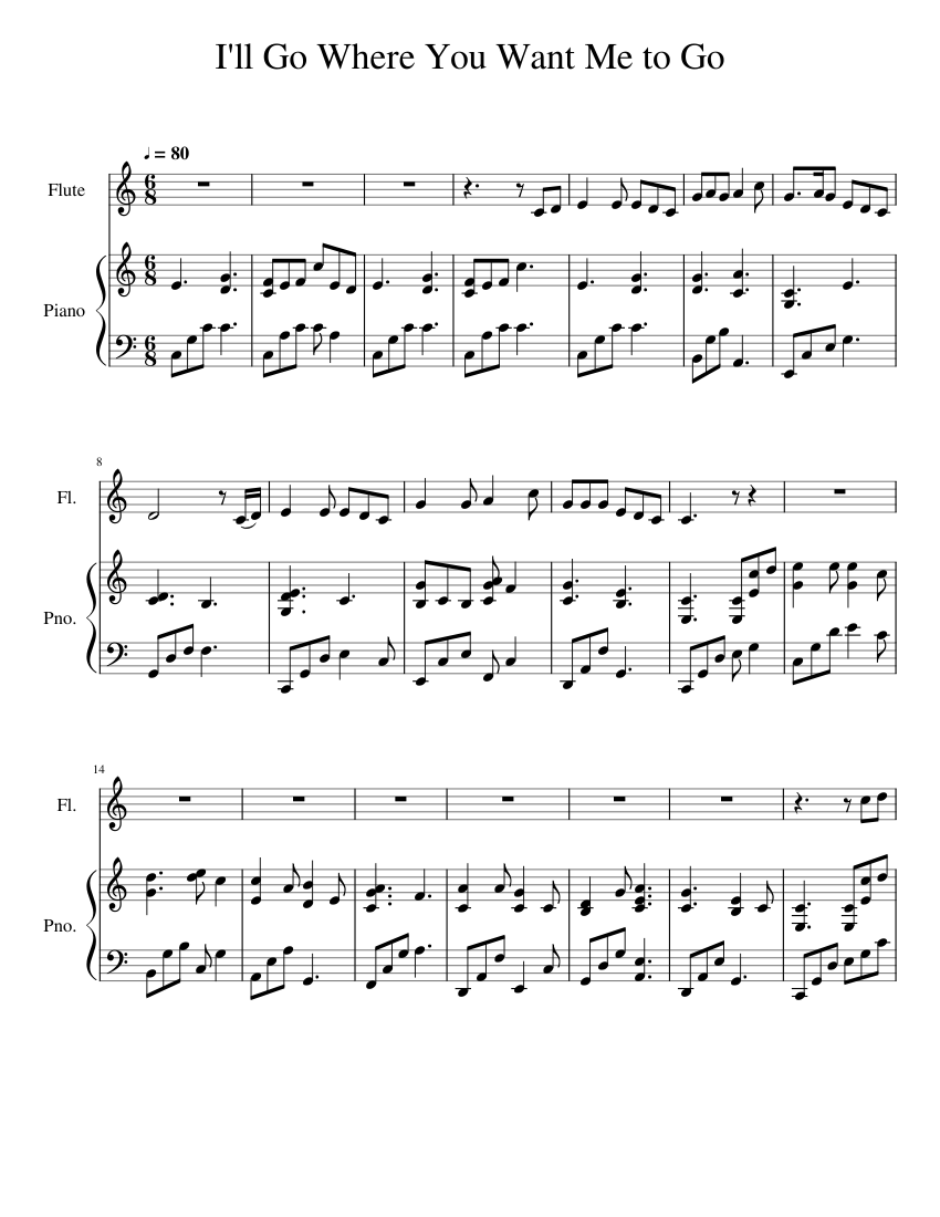 I'll Go Where You Want Me to Go Sheet Music for Piano, Flute (Mixed ...