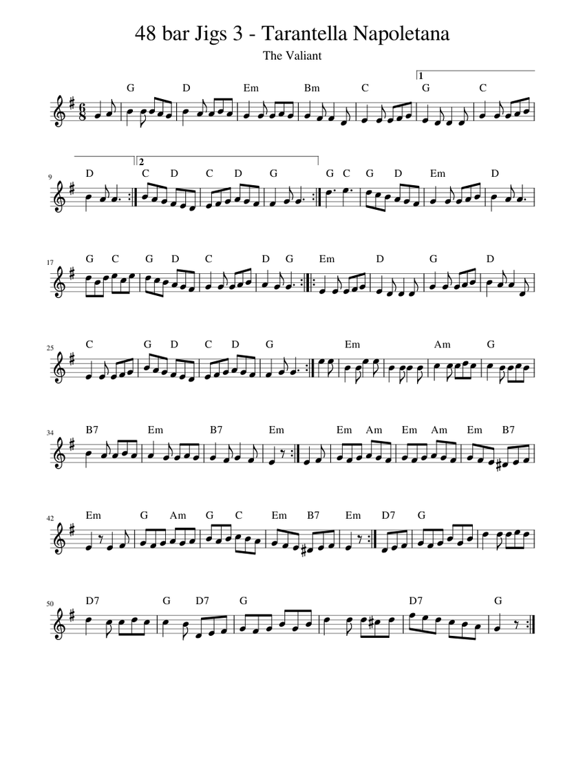 48 bar Jigs 3 - Tarantella Napoletana Sheet Music with Chords for