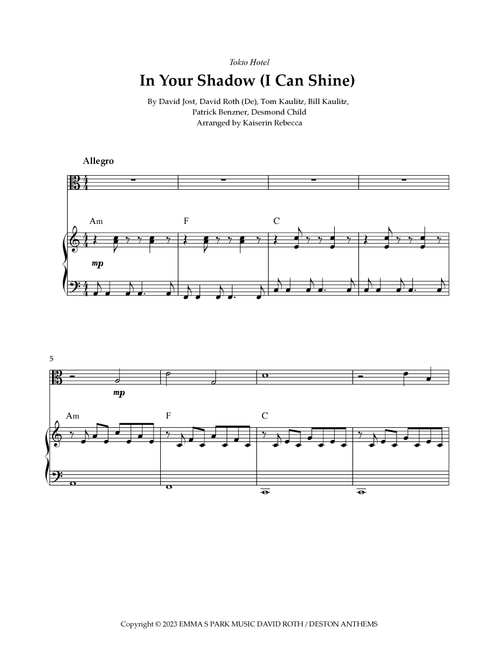 In Your Shadow I Can Shine (Arr. Kaiserin Rebecca) - Tokio Hotel (Viola and Piano)
