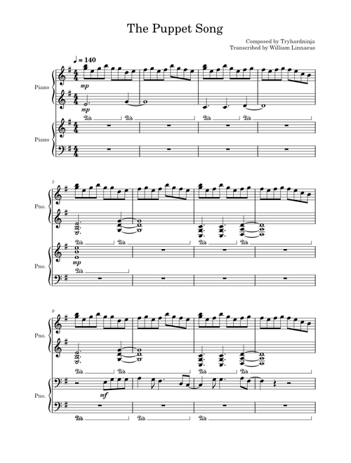 The Puppet Song – TryHardNinja - transcription for 2 pianos/4 hands