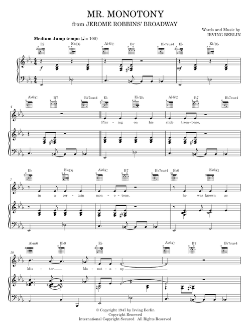 Mr. Monotony - Al Jolson, Irving Berlin (Piano-Vocal-Guitar)