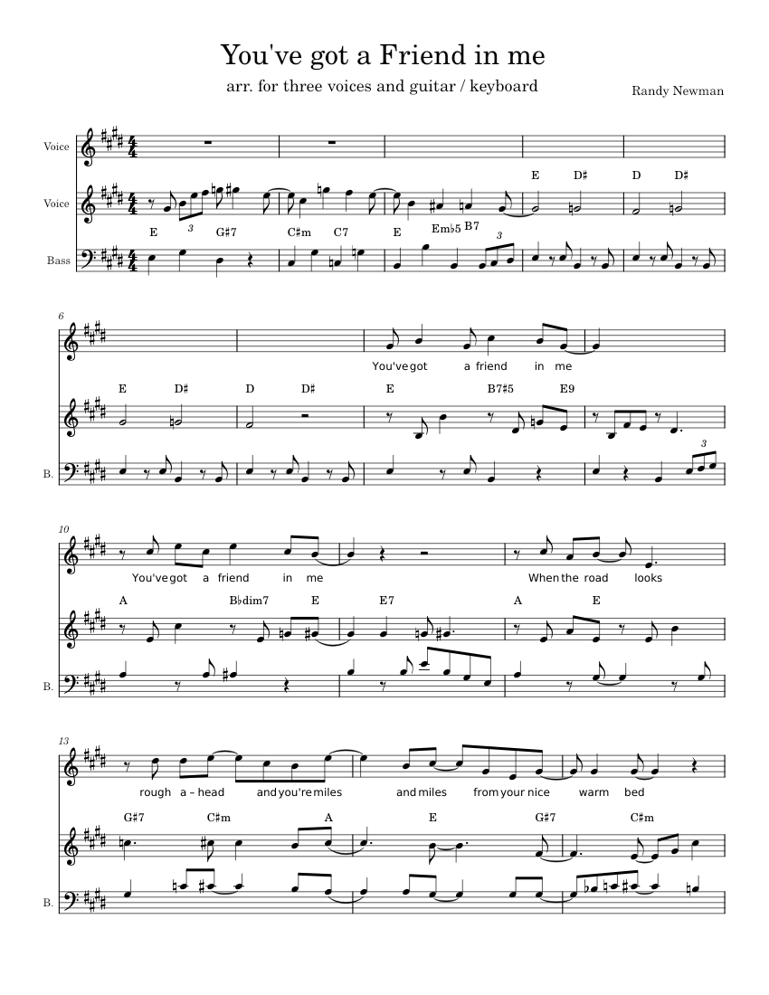 You've Got a Friend in Me – Randy Newman Sheet Music for Bass voice ...