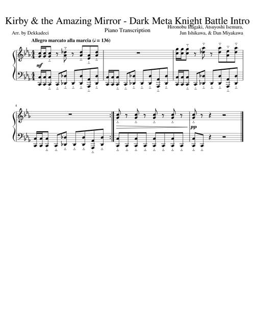 Kirby & the Amazing Mirror - Dark Meta Knight Battle Intro (Piano Transcription)