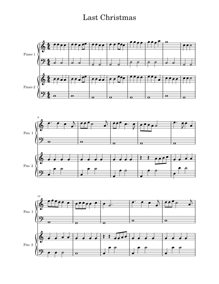 Last christmas noten klavier kostenlos