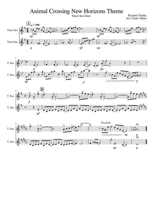 Animal Crossing: New Horizons - Main Theme - Tenor Sax Duet