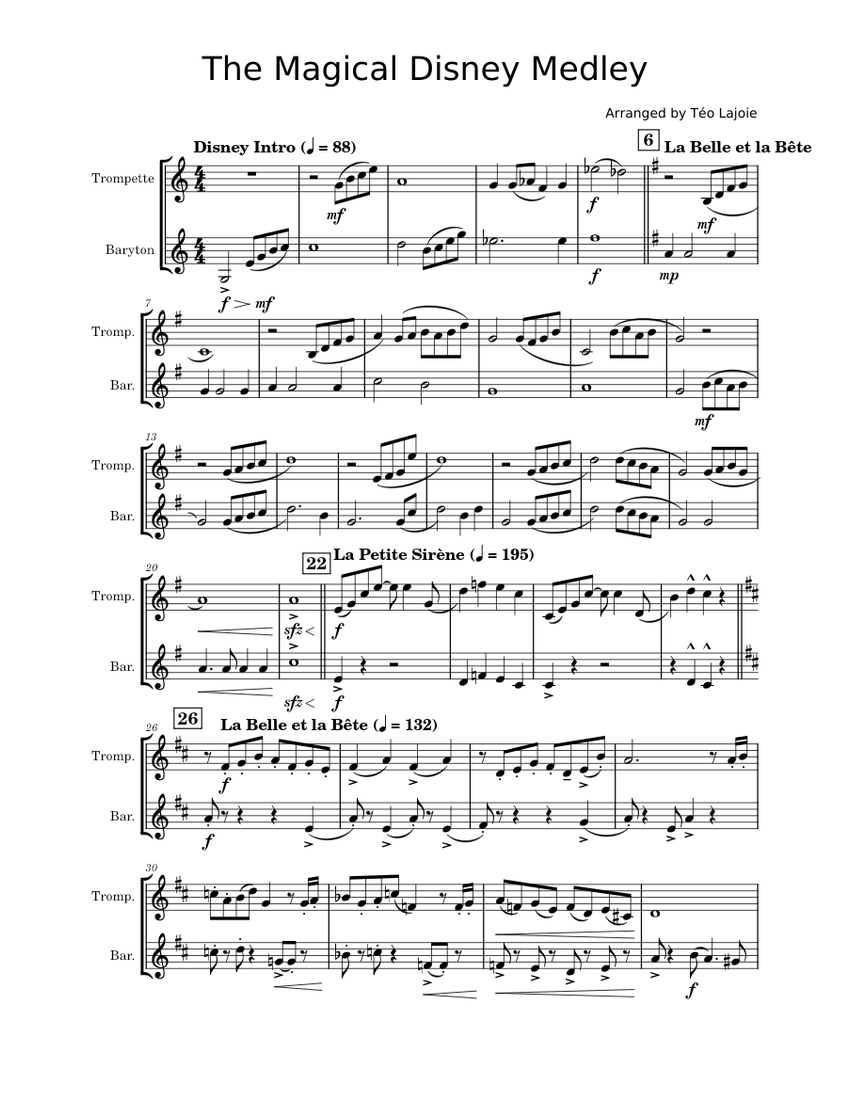 The Magical Disney Medley Sheet Music for Euphonium, Trumpet in b-flat ...