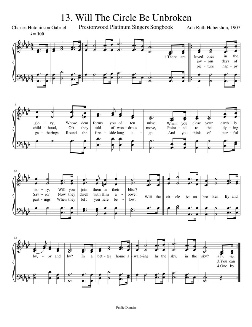 13 Will The Circle Be Unbroken Sheet Music for Piano (SATB) easy ...