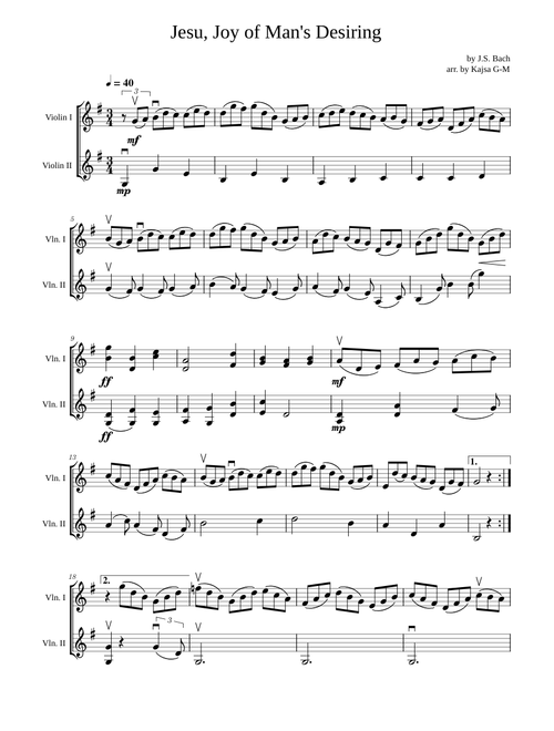 Jesu, Joy of Man's Desiring – Johann Sebastian Bach (Violin Duet)