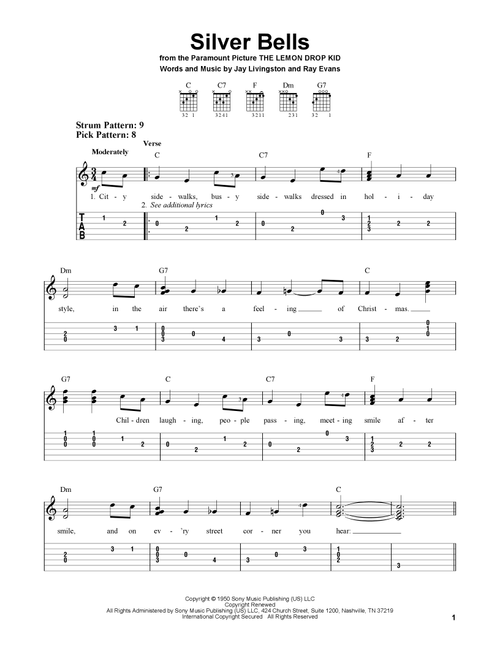 Silver Bells - Jay Livingston & Ray Evans, Ray Evans, Jay Livingston (Easy Guitar with TAB)