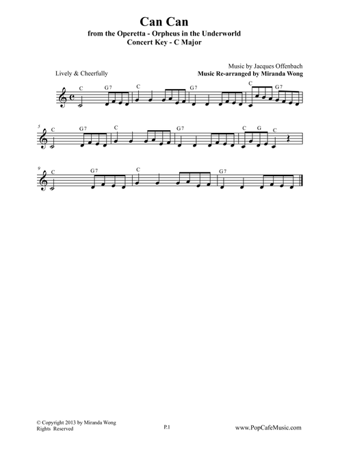 Can Can - From Orpheus In The Underworld in C Key (Lead Sheet) (Arr. Miranda Wong) - Jacques Offenbach (Small Ensemble)