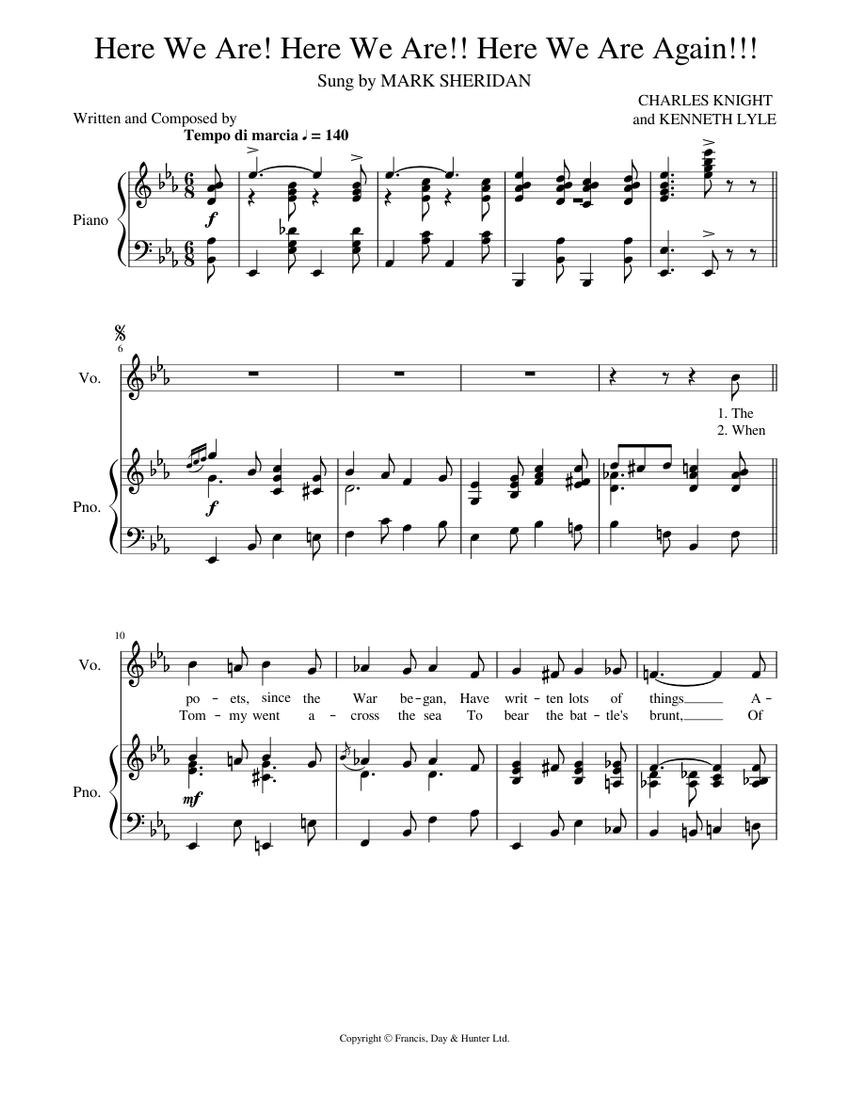 Here We Are Here We Are Here We Are Again Sheet Music For Piano