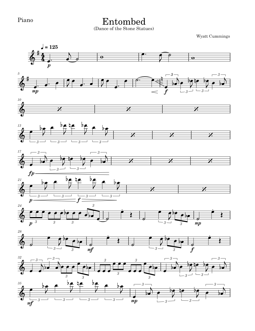 Entombed (Dance of the Stone Statues) Sheet music for Piano (Solo