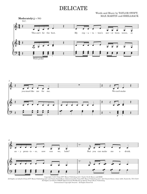 Delicate - Taylor Swift (Piano-Vocal-Guitar)