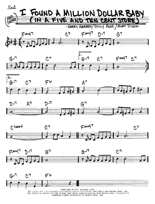 I Found A Million Dollar Baby (In A Five And Ten Cent Store) - Billy Rose (Real Book - Melody-Chords)