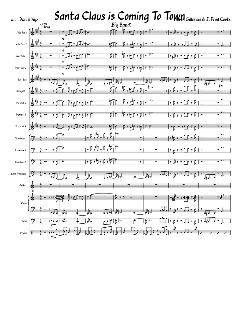 Santa Claus is Coming To Town Sheet music for Piano, Trombone, Trombone bass, Saxophone alto ...