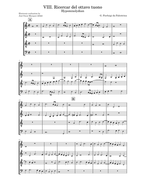 G. P. da Palestrina:  Ricercar del ottavo tuono