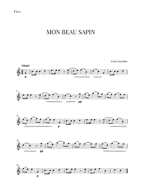 Mon Beau Sapin for Flute (Arr. Cadenza Editions) - Ernst Anschütz (Flute Solo)