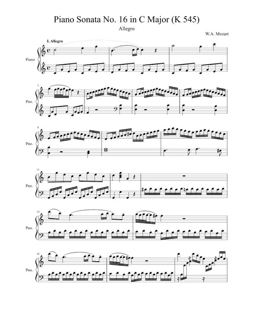 Sonata No.16 Movement 1 K.545 - Wolfgang Amadeus Mozart (Piano Solo)