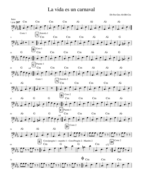 La vida es un carnaval by Celia Cruz (Bass)