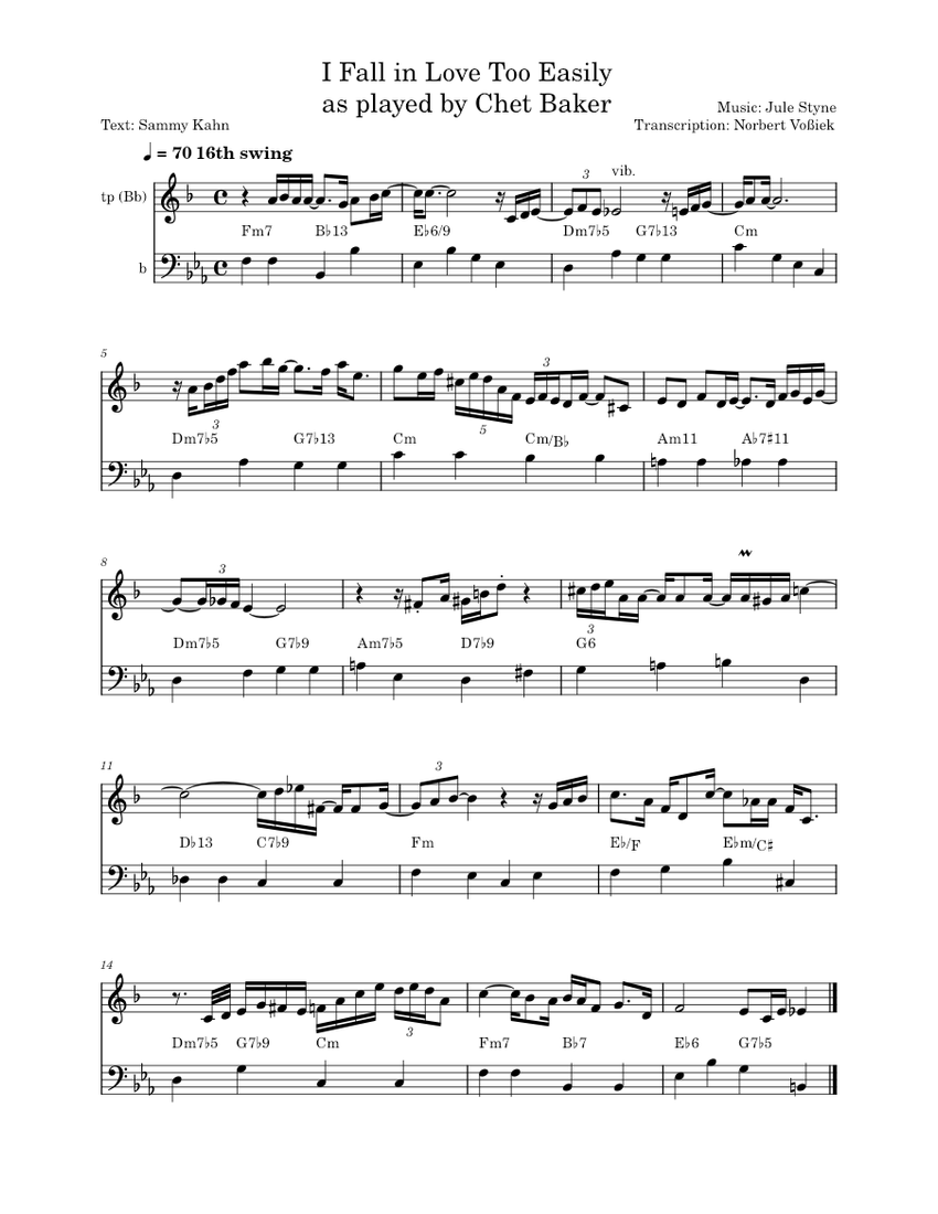 I fall in love too easily Chet Baker I_Fall_in_Love_Too_Easily Sheet