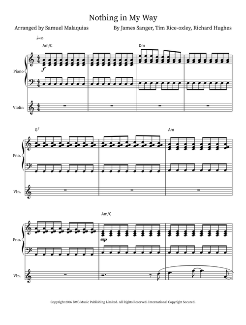 Nothing In My Way (Arr. SAMUEL DE SOUZA MALAQUIAS) - Keane (Violin and Piano)