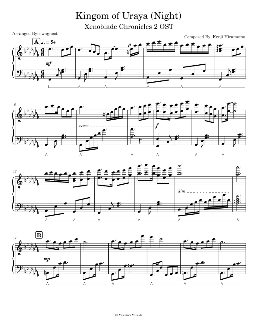 Kingdom of Uraya (Night) Xenoblade Chronicles 2 Sheet music for Piano