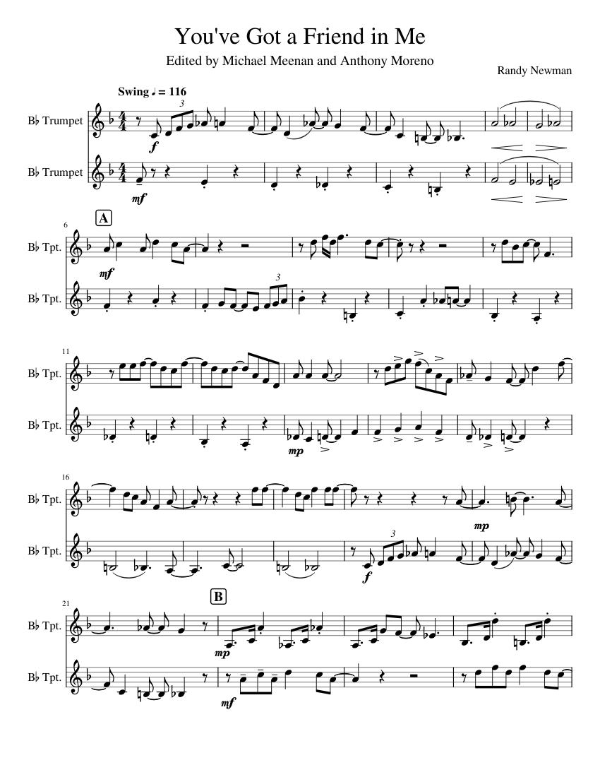 You've Got a Friend in Me Sheet music for Trumpet in b-flat (Brass Duet ...