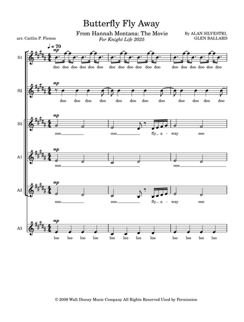 Butterfly Fly Away (Arr. Caitlin Flemm) - Miley Cyrus & Billy Ray Cyrus (Choral, SSAA divisi)