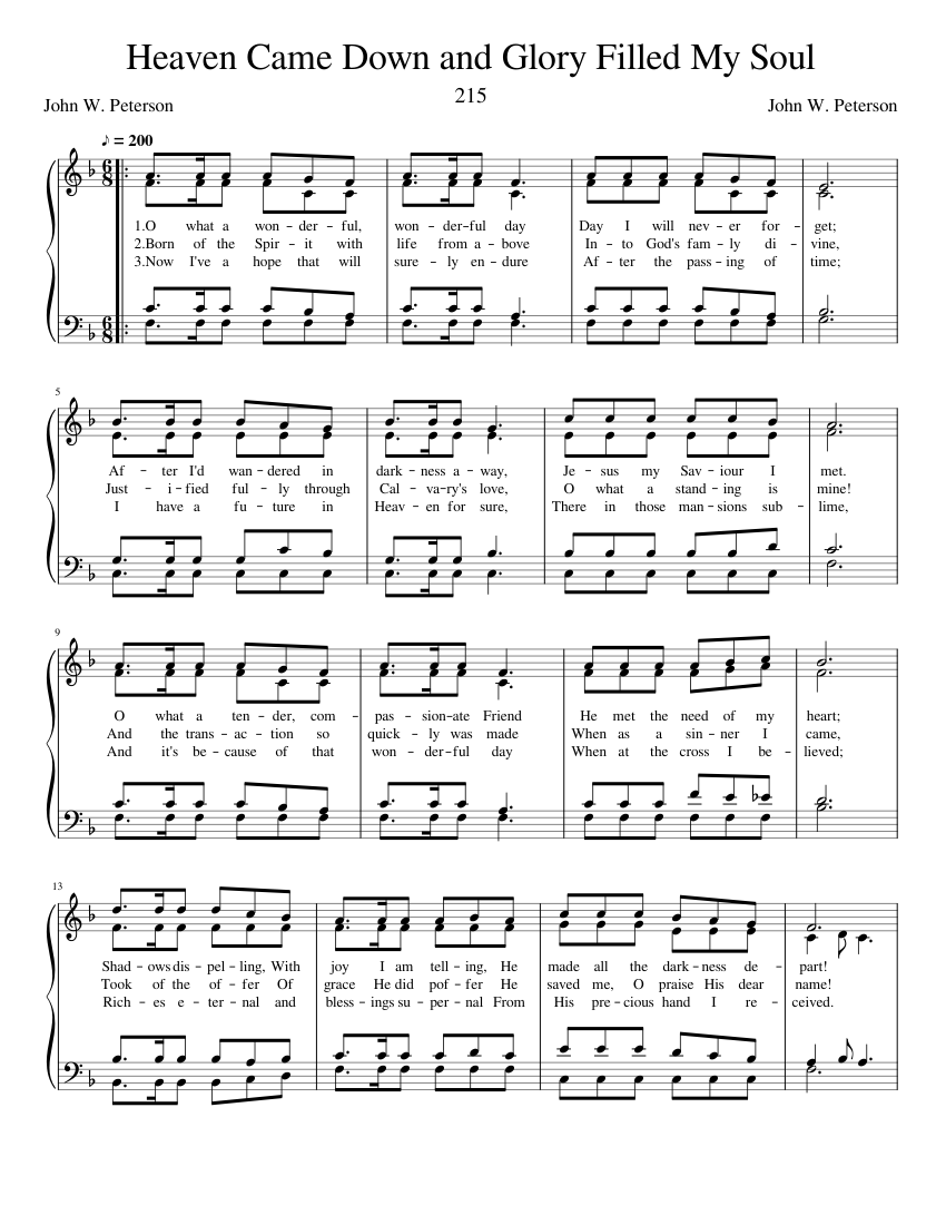215 Heaven Came Down and Glory Filled My Soul Sheet music for Piano