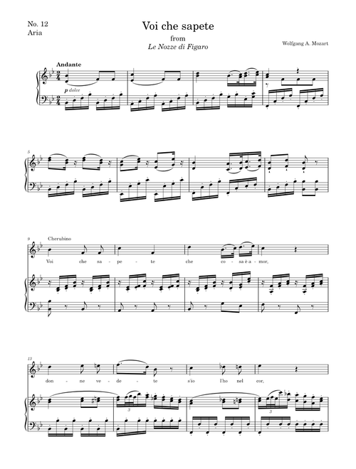 Voi, che sapete, from "Le Nozze di Figaro"